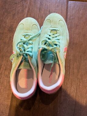 Converse Women’s Mint Green Suede Low-Top Sneakers with Pink Heel